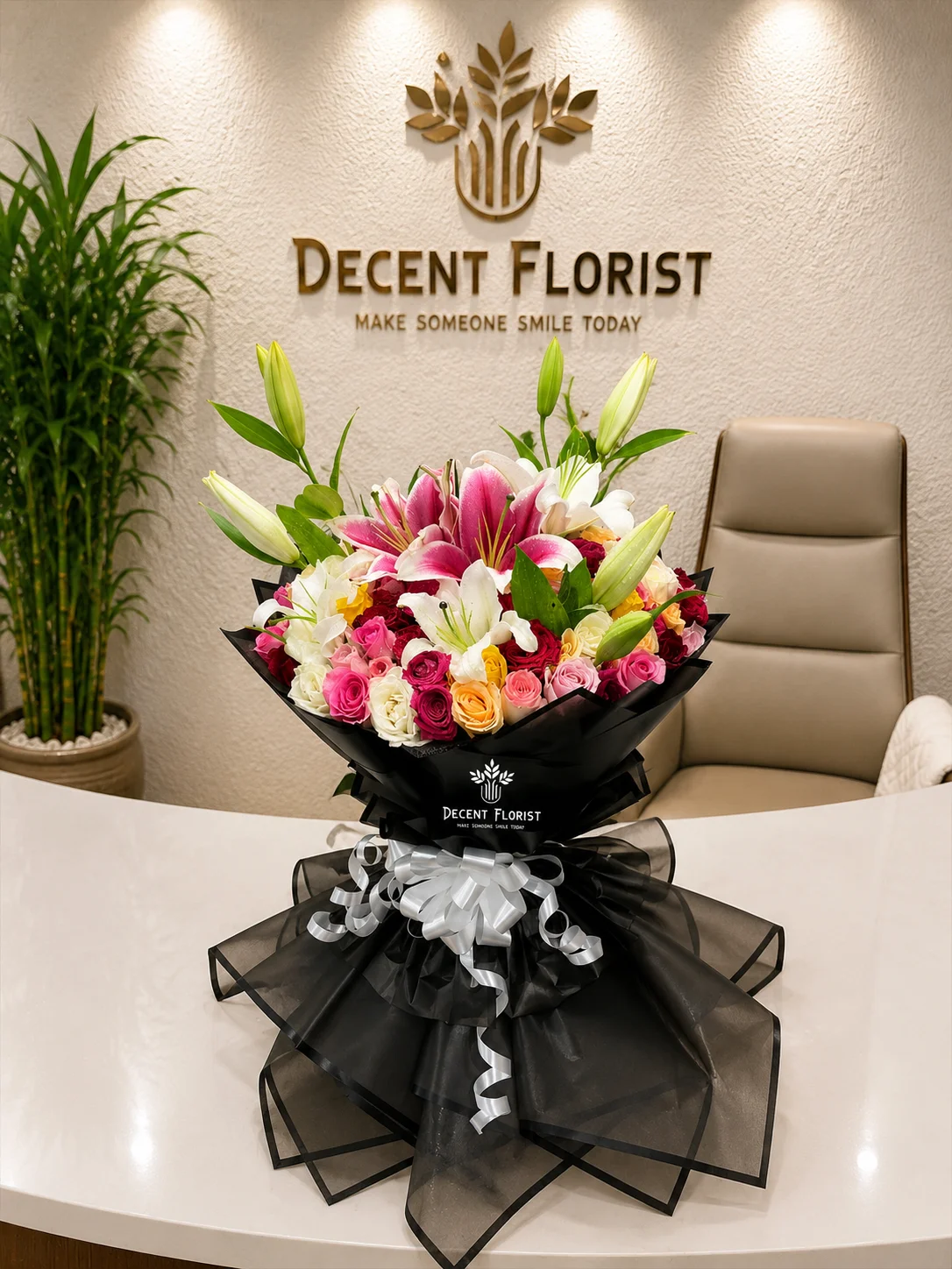 Aesthetic Pink lily Pestle Rose Bouquet