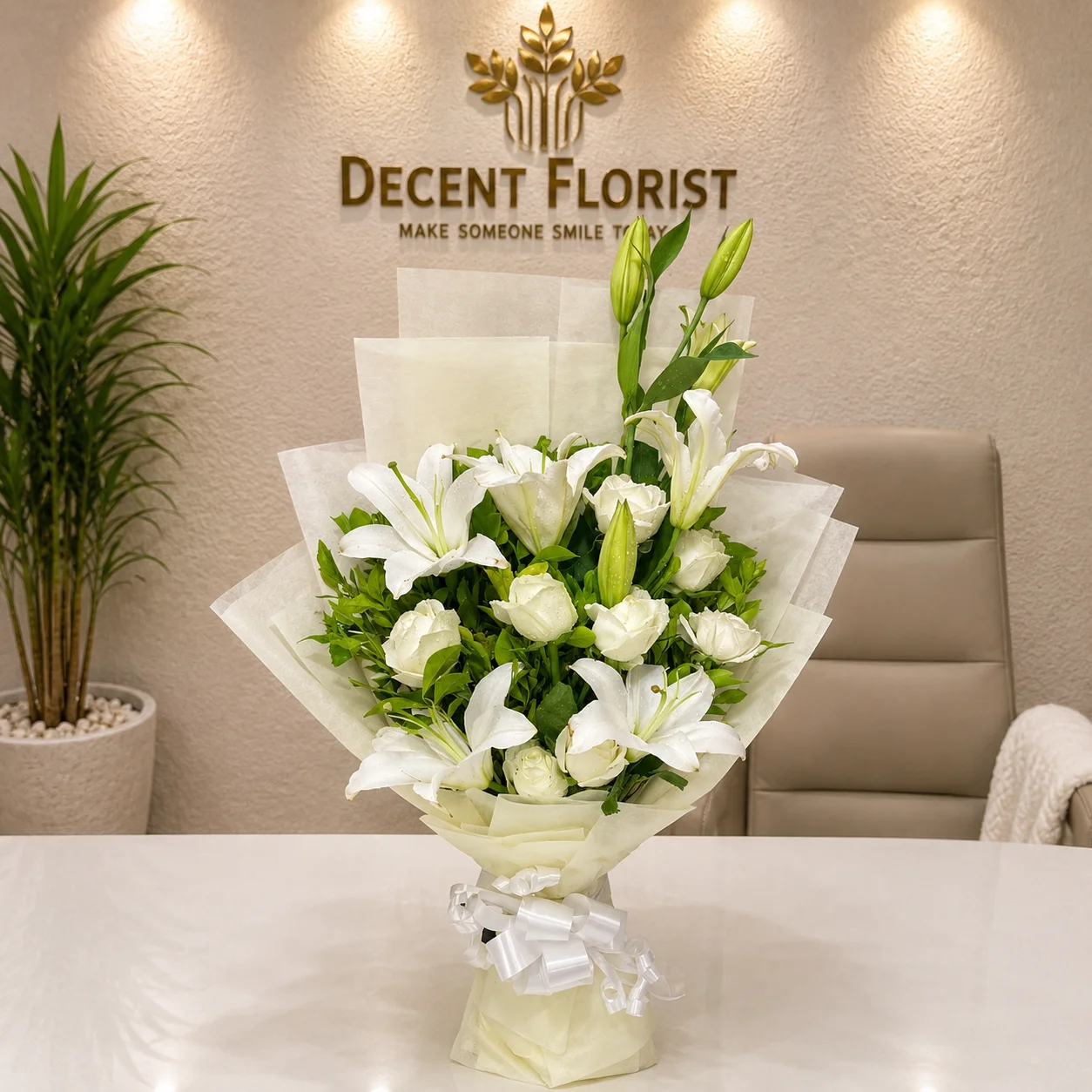 White lilies white Rose Bouquet