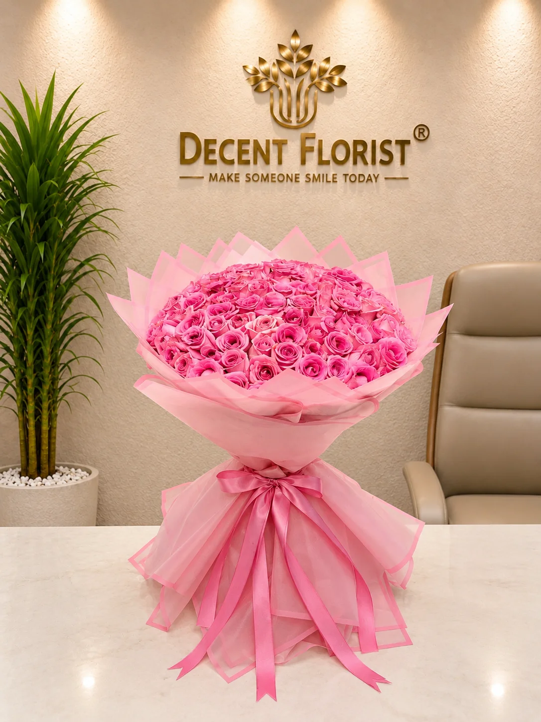 100 Pink Rose Bouquet
